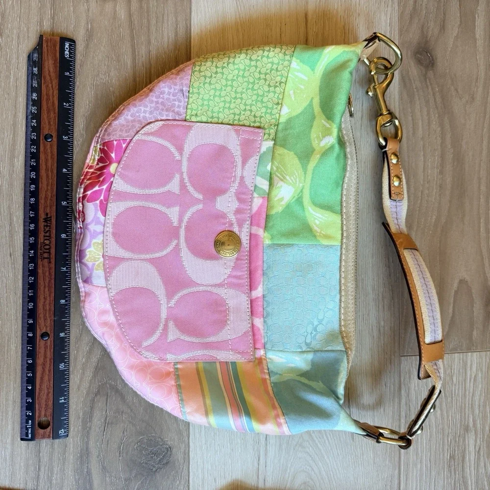 COACH Patchwork Multicolor Hobo Bag Y2K 374 Cotton Shoulder Bag Vintage Style